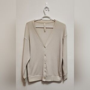 Babaton Cream V-Neck Waffle Knit Cardigan